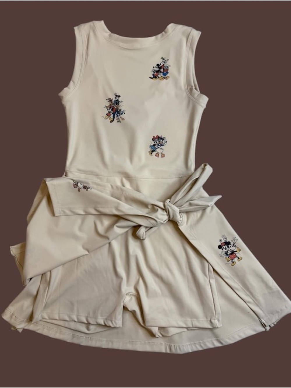Cream Cartoon-Print Tie-Waist Mini Dress - Picture 2 of 11